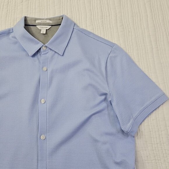 Calvin Klein Mercerized Button Up Shirt Men's Medium Baby Blue Geometric EUC LN - Picture 4 of 15